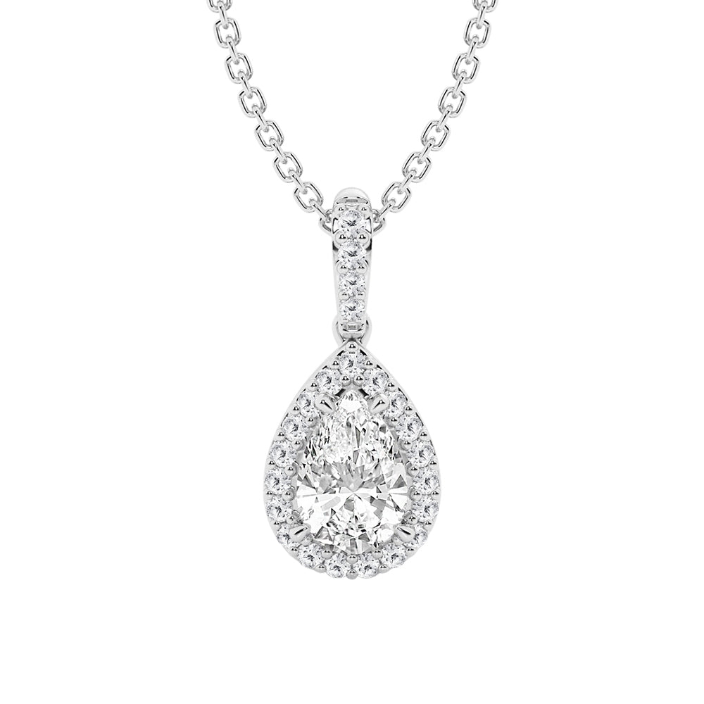 Pear Shape Moissanite Halo Necklace - TAYLOR KOM_925 Sterling Silver