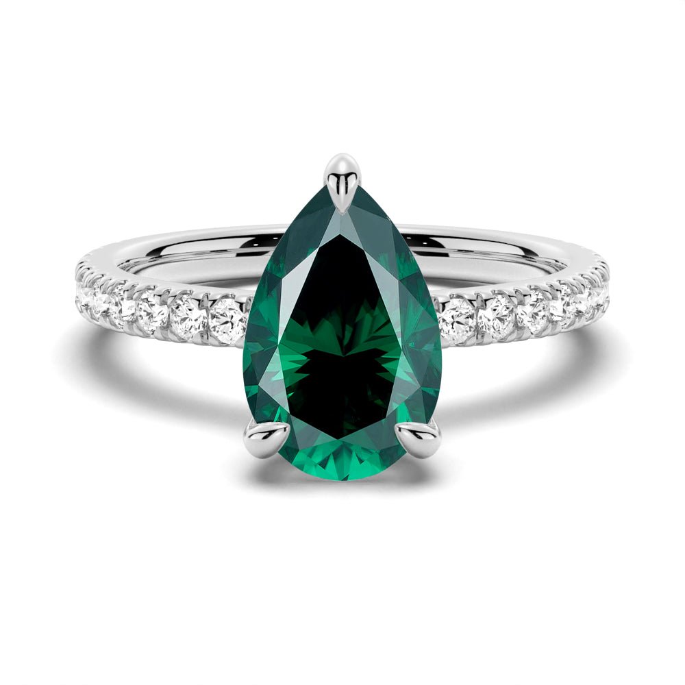 Pear - Shaped Emerald Engagement Ring With Hidden Halo - TAYLOR KOM_925 Sterling Silver