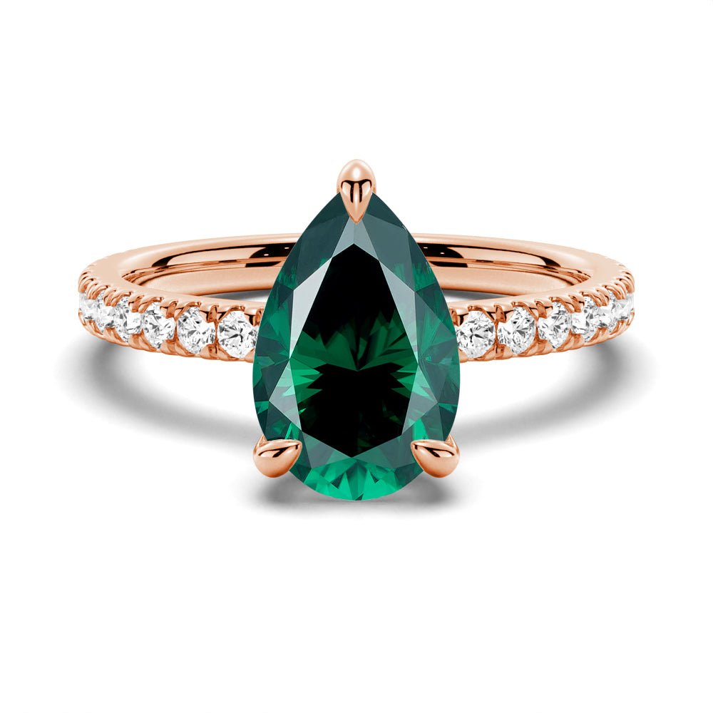 Pear - Shaped Emerald Ring With Hidden Halo - TAYLOR KOM_925 Sterling Silver