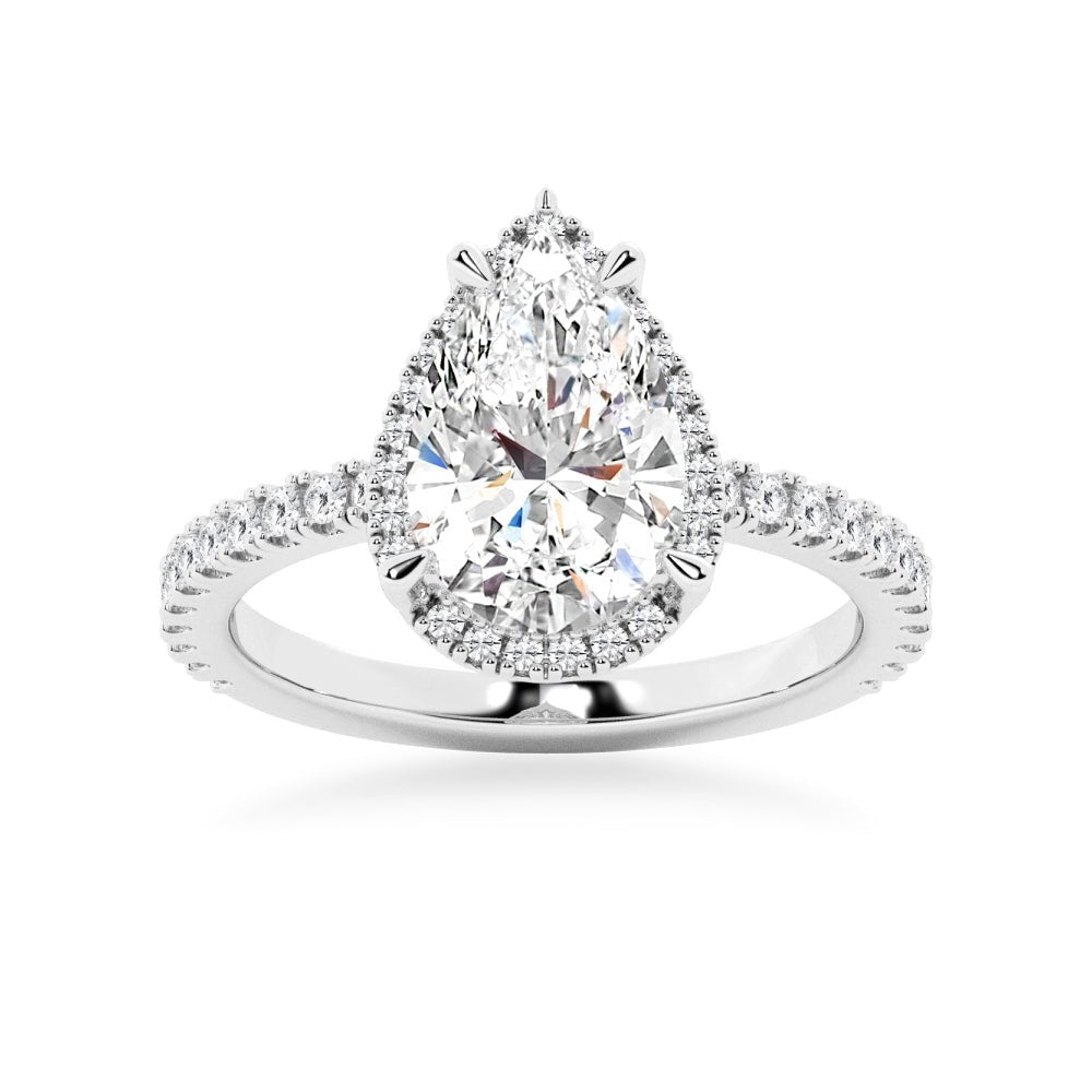 Pear Shaped Moissanite Engagement Ring with Hidden Halo - TAYLOR KOM_925 Sterling Silver