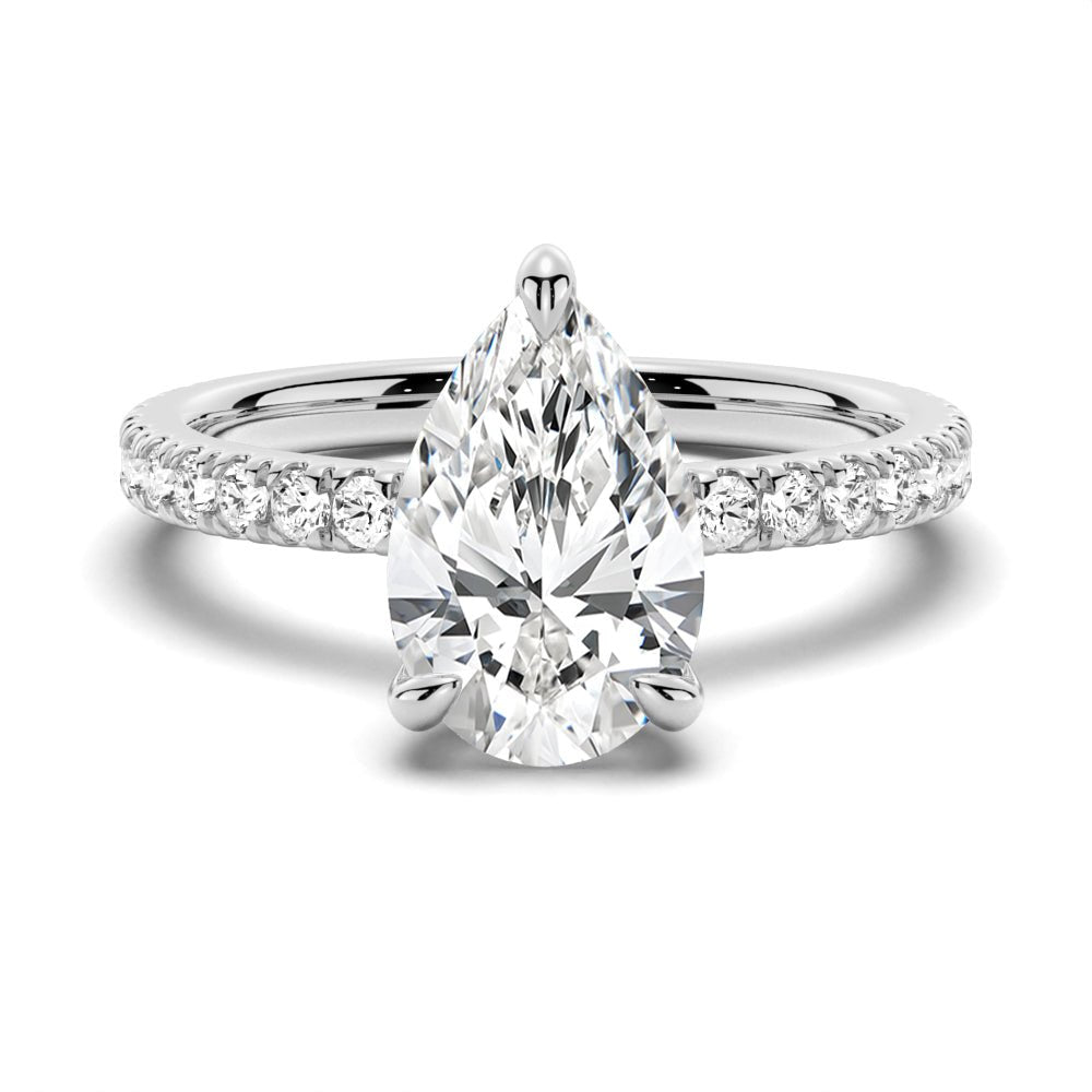 Pear - Shaped Pavé Band Moissanite Engagement Ring - TAYLOR KOM_925 Sterling Silver