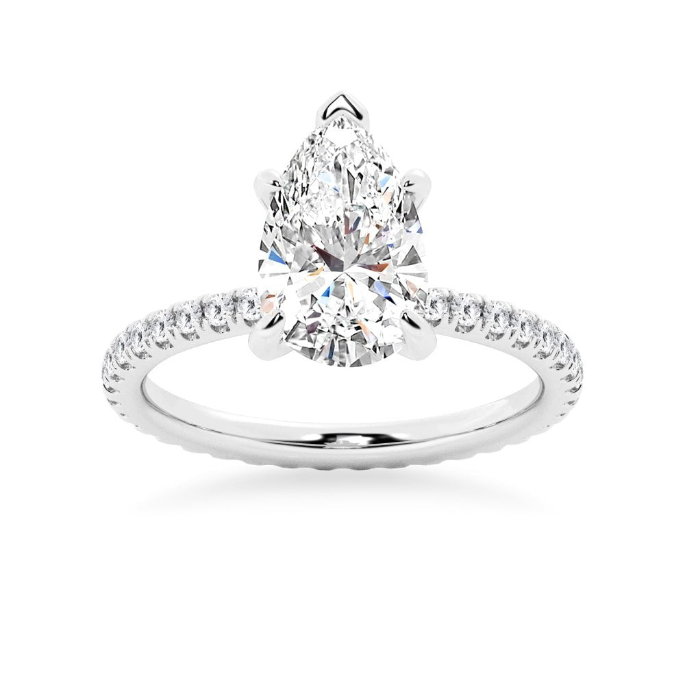 Pear Shaped With Eternity Pave Band Moissanite Engagement Ring - TAYLOR KOM_925 Sterling Silver