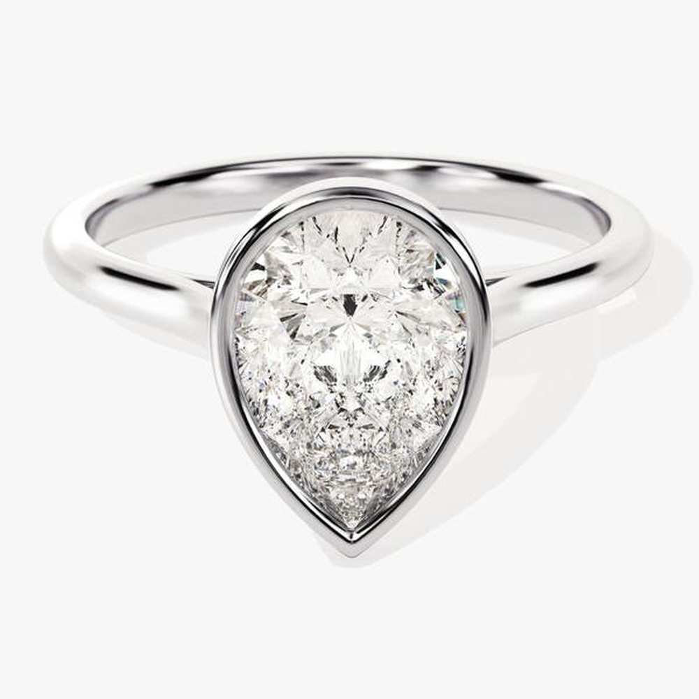 Pear Solitaire Bezel Set Moissanite Engagement Ring - TAYLOR KOM_10K Gold