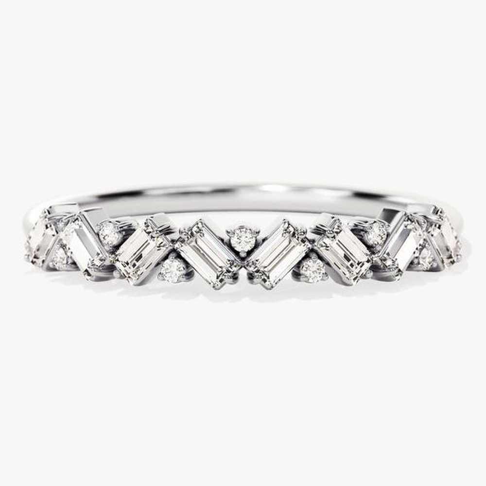 Petite Baguette and Round Moissanite Wedding Band - TAYLOR KOM_925 Sterling Silver