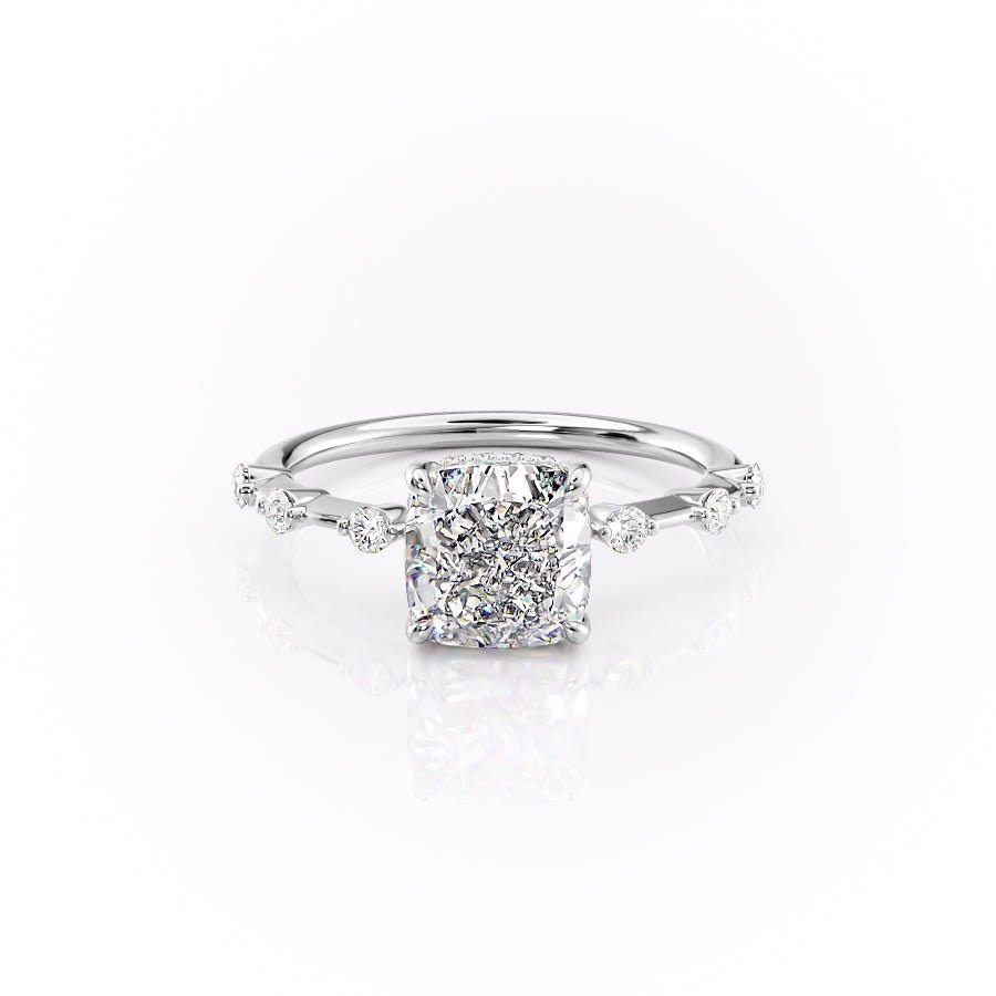 Petite Cushion Cut Moissanite Engagement Ring with Hidden Halo - TAYLOR KOM_925 Sterling Silver