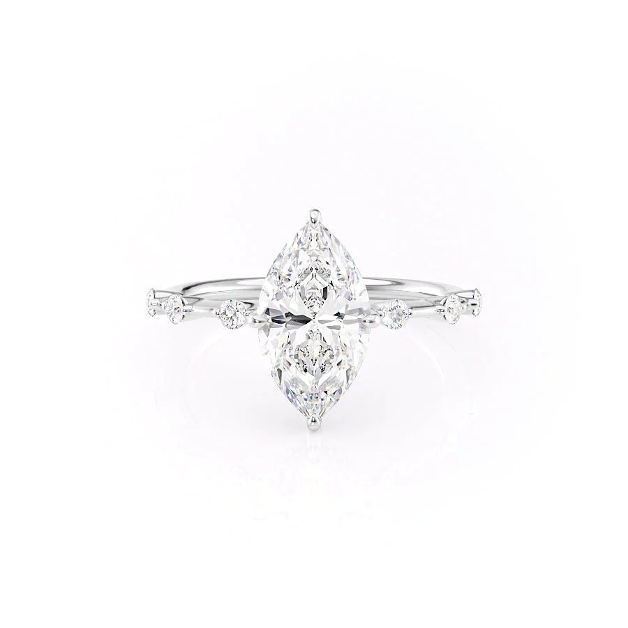 Petite Marquise Cut Moissanite Engagement Ring with Hidden Halo - TAYLOR KOM_925 Sterling Silver