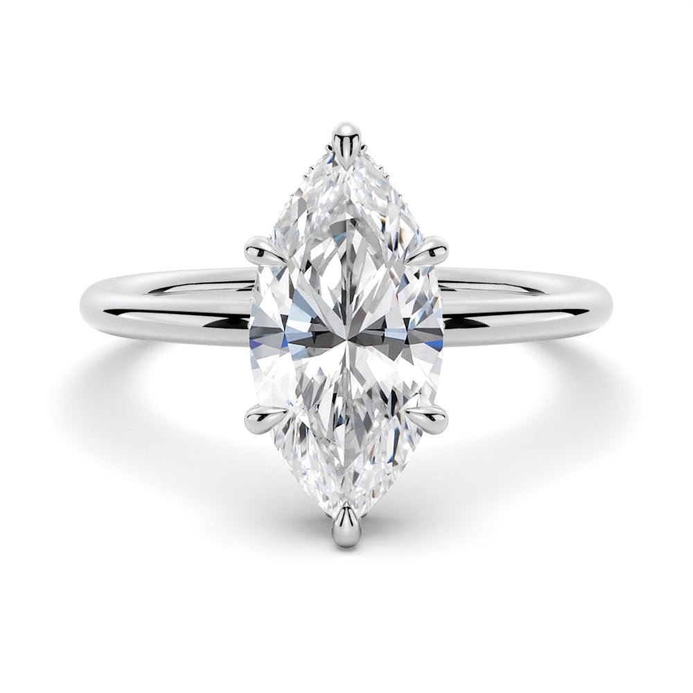Petite Marquise Solitaire Moissanite Engagement Ring With Hidden Halo - TAYLOR KOM_925 Sterling Silver