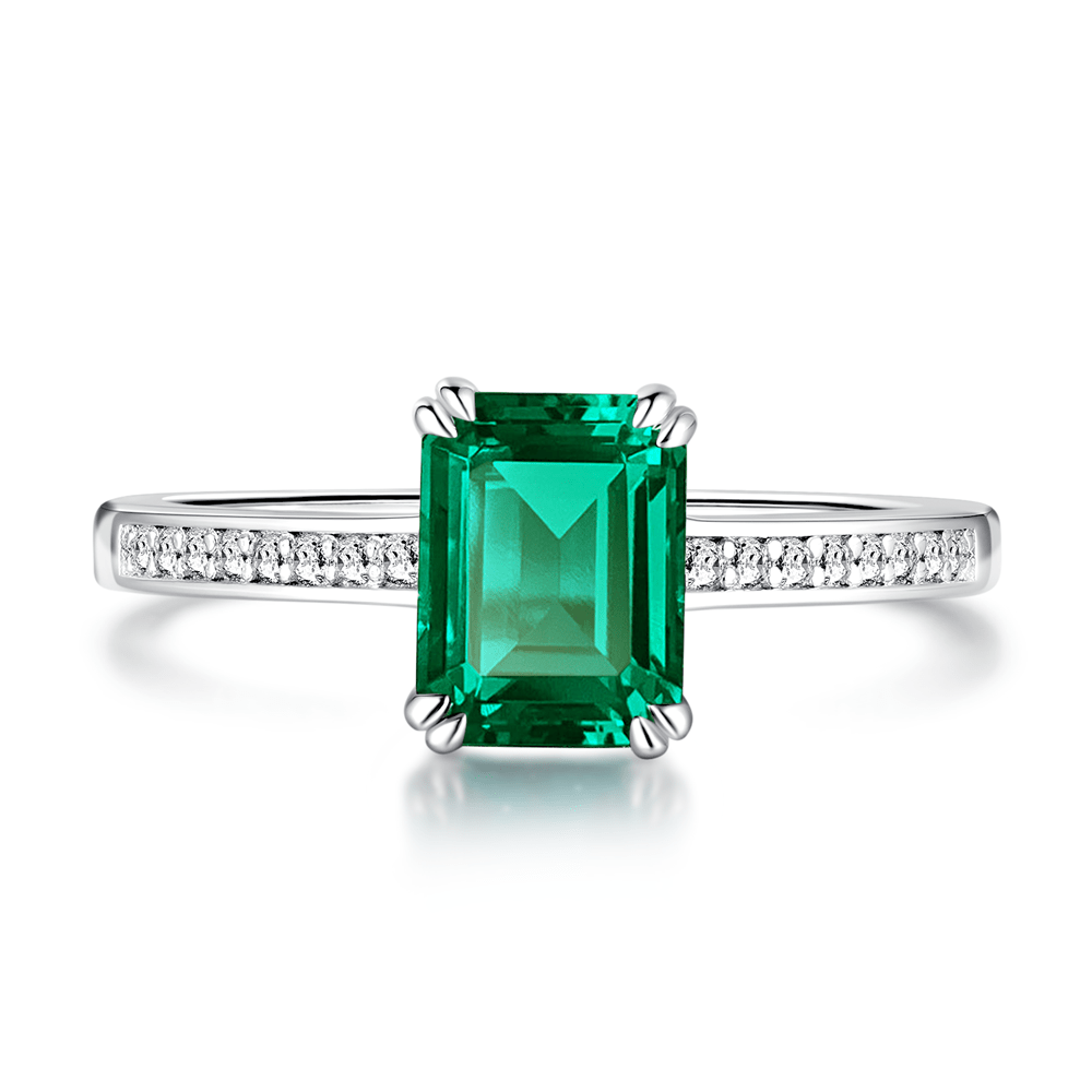 Petite Micropavé Emerald - Cut Emerald Ring - TAYLOR KOM_White Gold