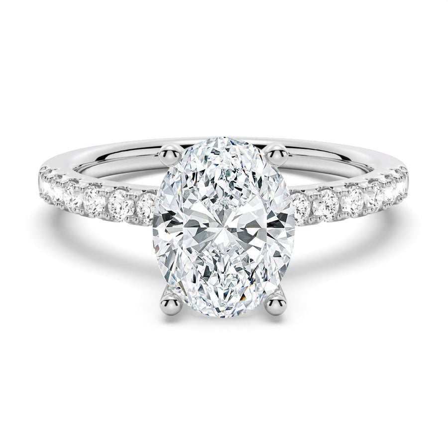 Petite Micropavé Oval Shaped Moissanite Engagement Ring - TAYLOR KOM_925 Sterling Silver