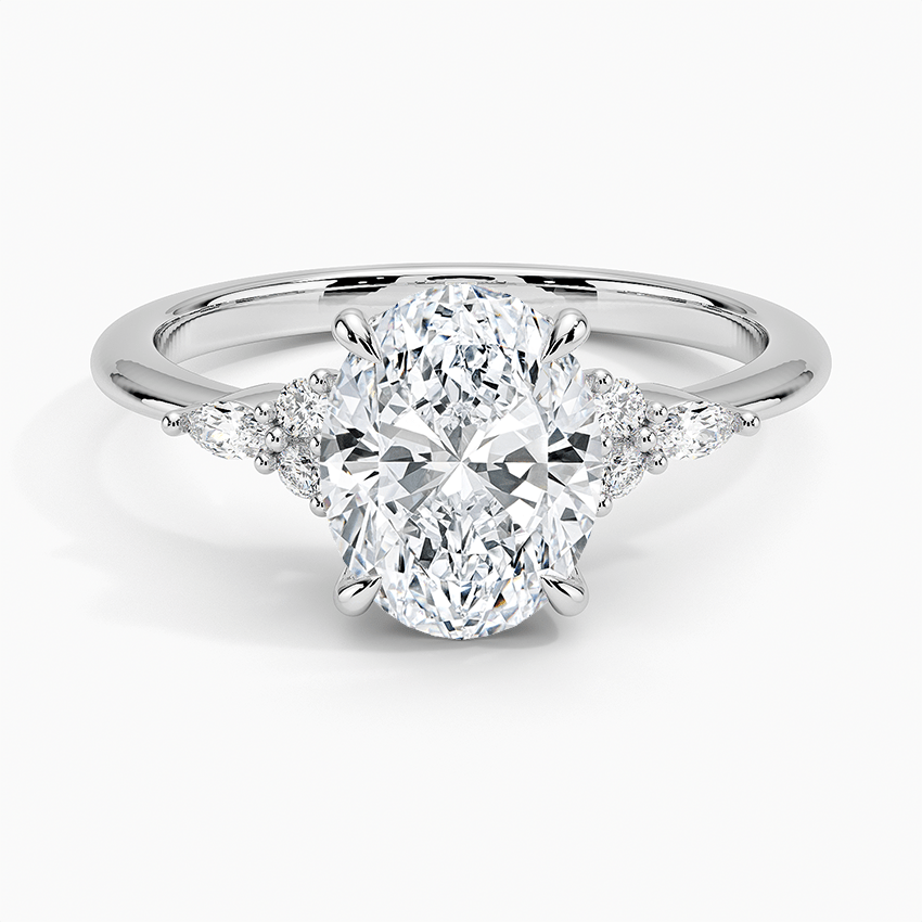Petite Oval Shaped Moissanite Engagement Ring with Accent Stones - TAYLOR KOM_925 Sterling Silver