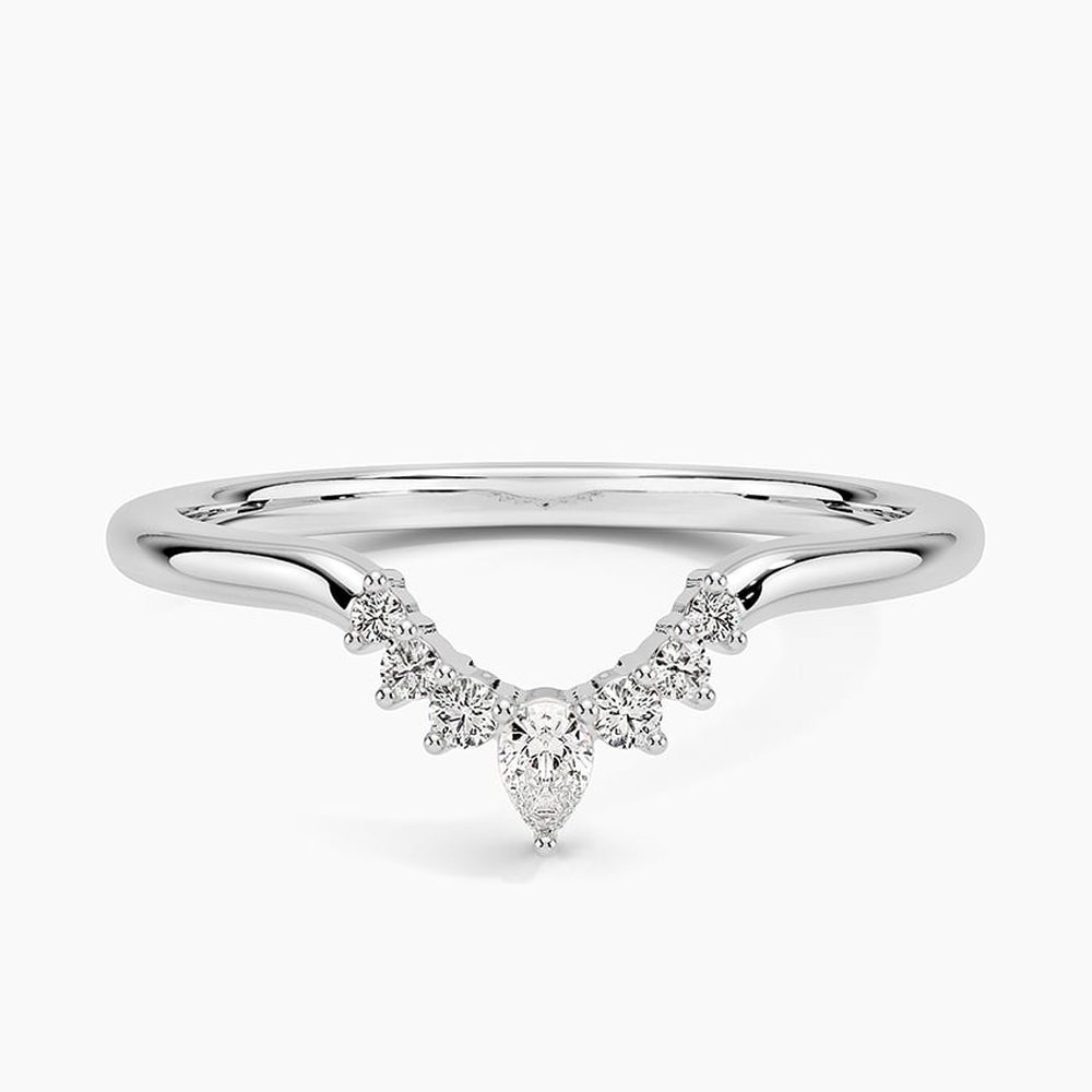 Petite Pear and Round Shaped Moissanite Wedding Band - TAYLOR KOM_925 Sterling Silver