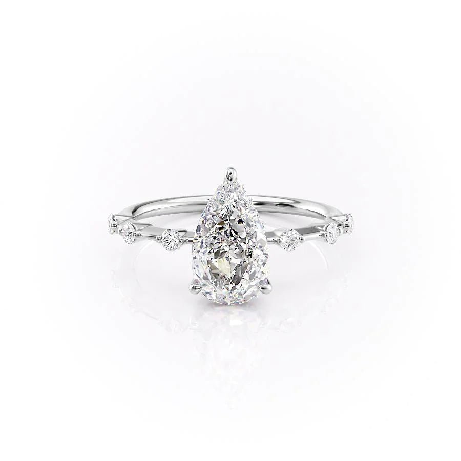 Petite Pear Cut Moissanite Engagement Ring with Hidden Halo - TAYLOR KOM_925 Sterling Silver