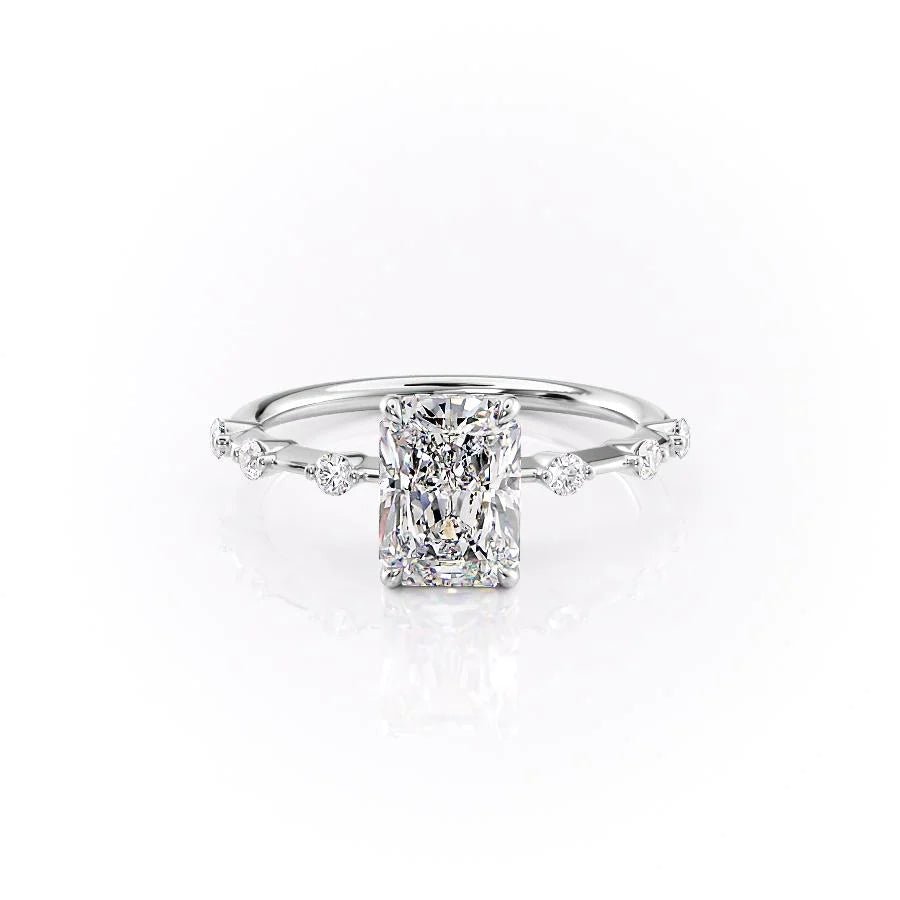 Petite Radiant Cut Moissanite Engagement Ring with Hidden Halo - TAYLOR KOM_925 Sterling Silver
