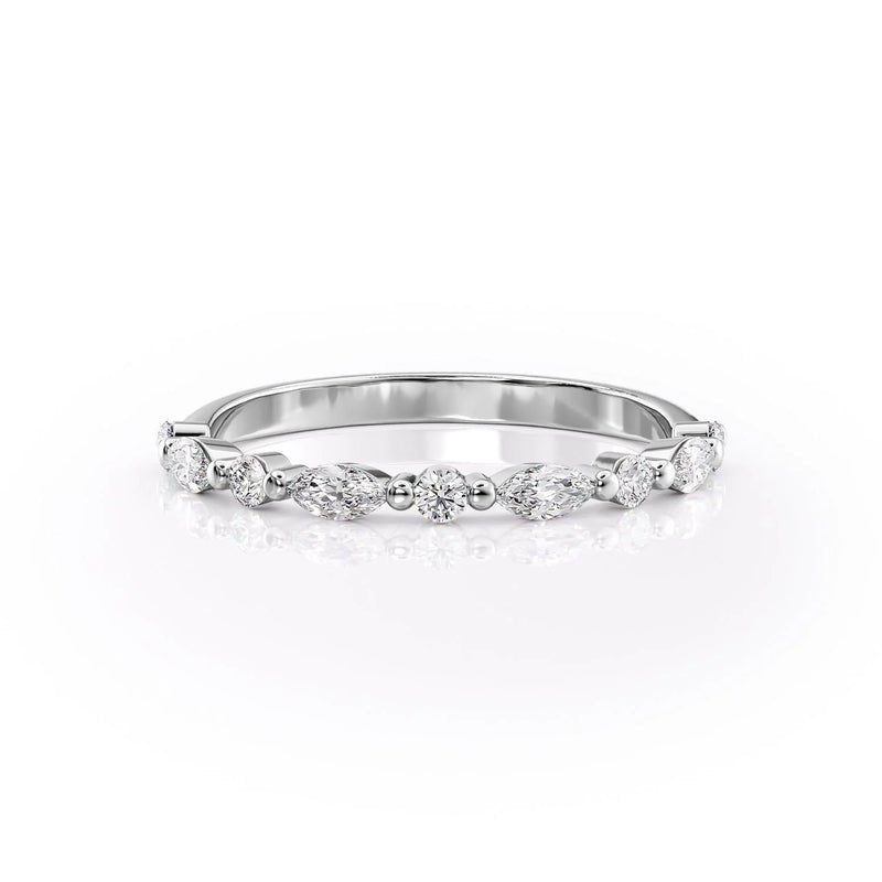 Petite Round and Marquise Moissanite Wedding Band - TAYLOR KOM_925 Sterling Silver