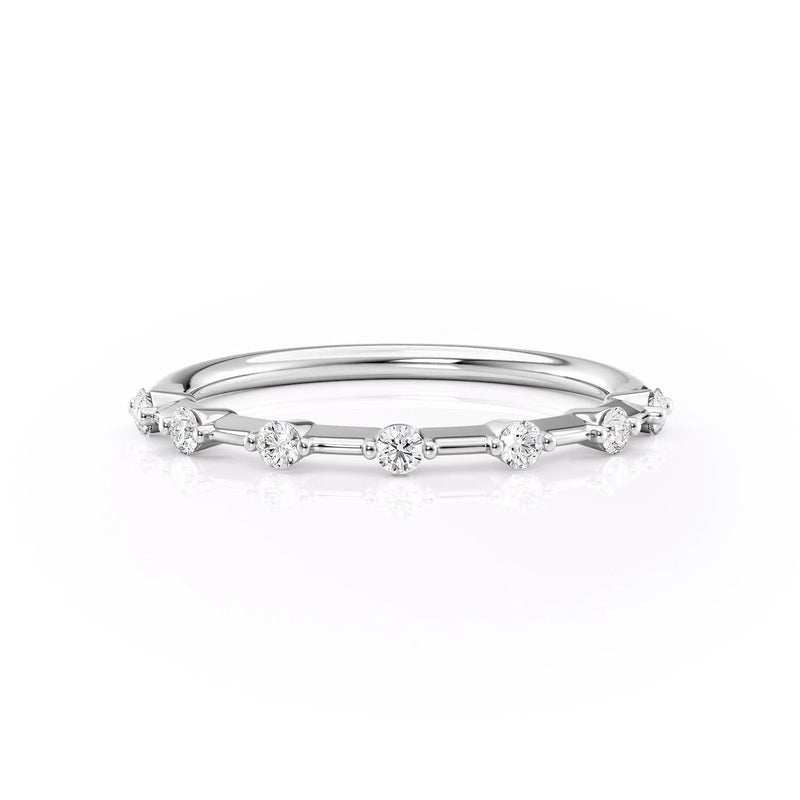 Petite Round Shaped Moissanite Wedding Band - TAYLOR KOM_925 Sterling Silver