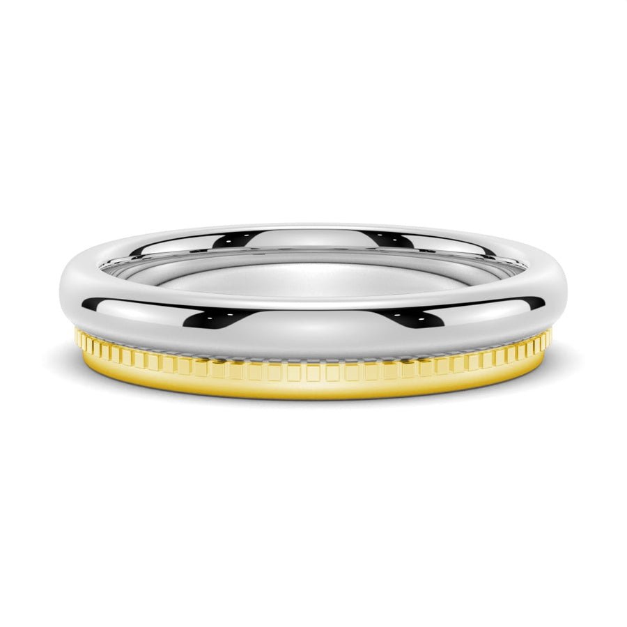 Polished Finish Two - Tone Milgrain Men's Wedding Band - 4.4mm - TAYLOR KOM_925 Sterling Silver