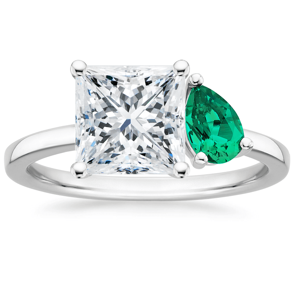 Princess and Pear Shaped Emerald Engagement Ring - TAYLOR KOM_925 Sterling Silver