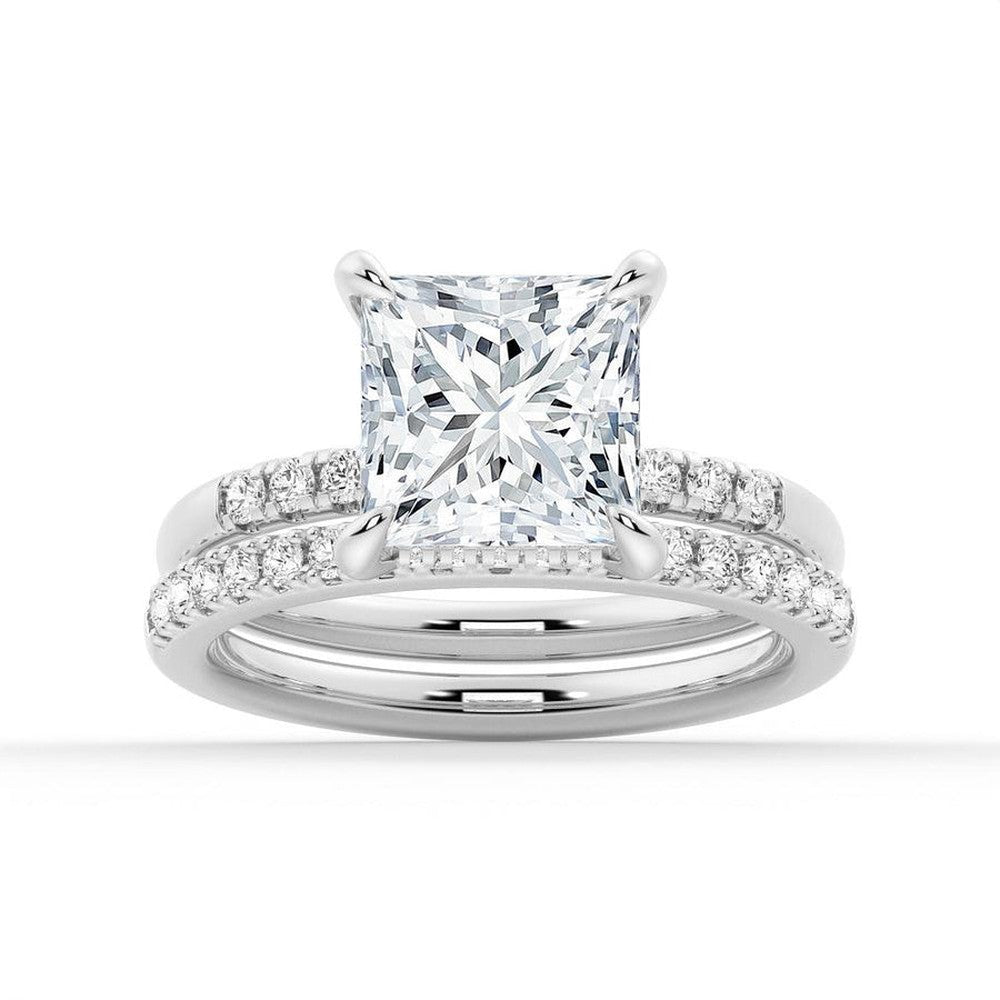 Princess Cut Hidden Halo Moissanite Bridal Set - TAYLOR KOM_925 Sterling Silver