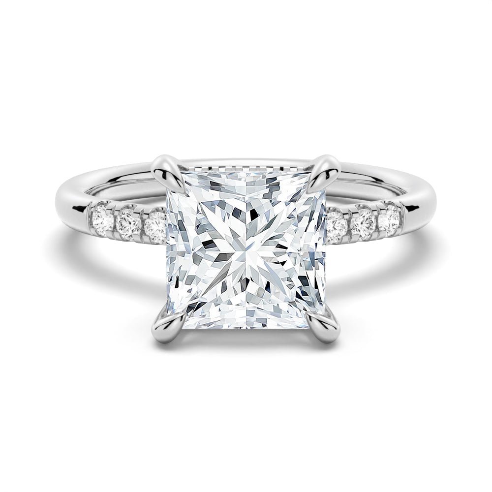 Princess Cut Moissanite Engagement Ring With Hidden Halo - TAYLOR KOM_925 Sterling Silver