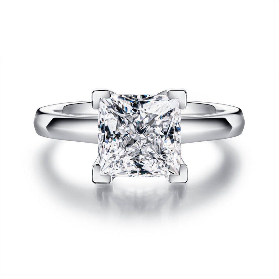 Princess Cut Moissanite Engagement Ring With Hidden Sapphires - TAYLOR KOM_925 Sterling Silver