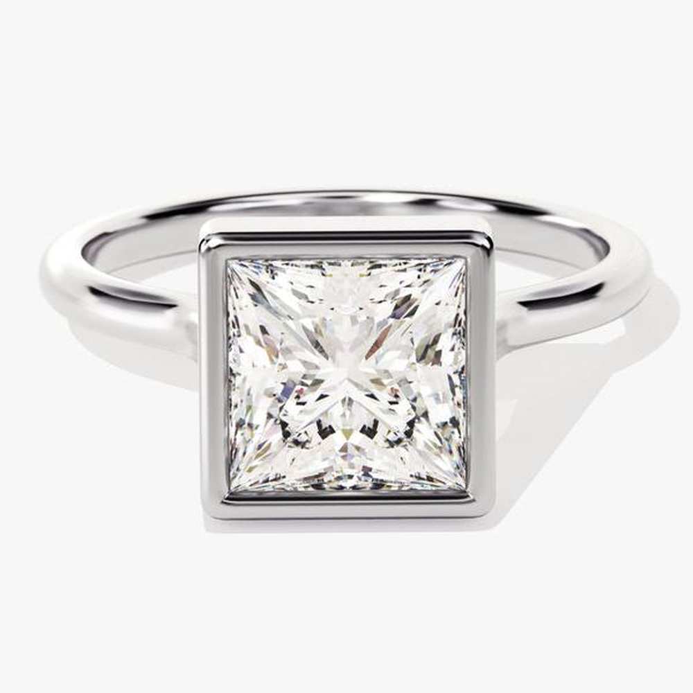 Princess Solitaire Bezel Set Moissanite Engagement Ring - TAYLOR KOM_10K Gold