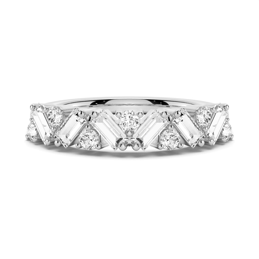 Round and Baguette Cut Moissanite Wedding Band - TAYLOR KOM_925 Sterling Silver