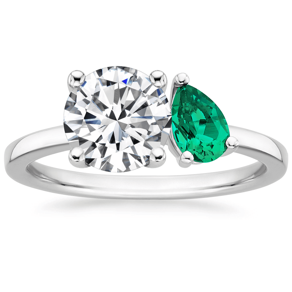 Round and Pear Cut Emerald Engagement Ring - TAYLOR KOM_925 Sterling Silver