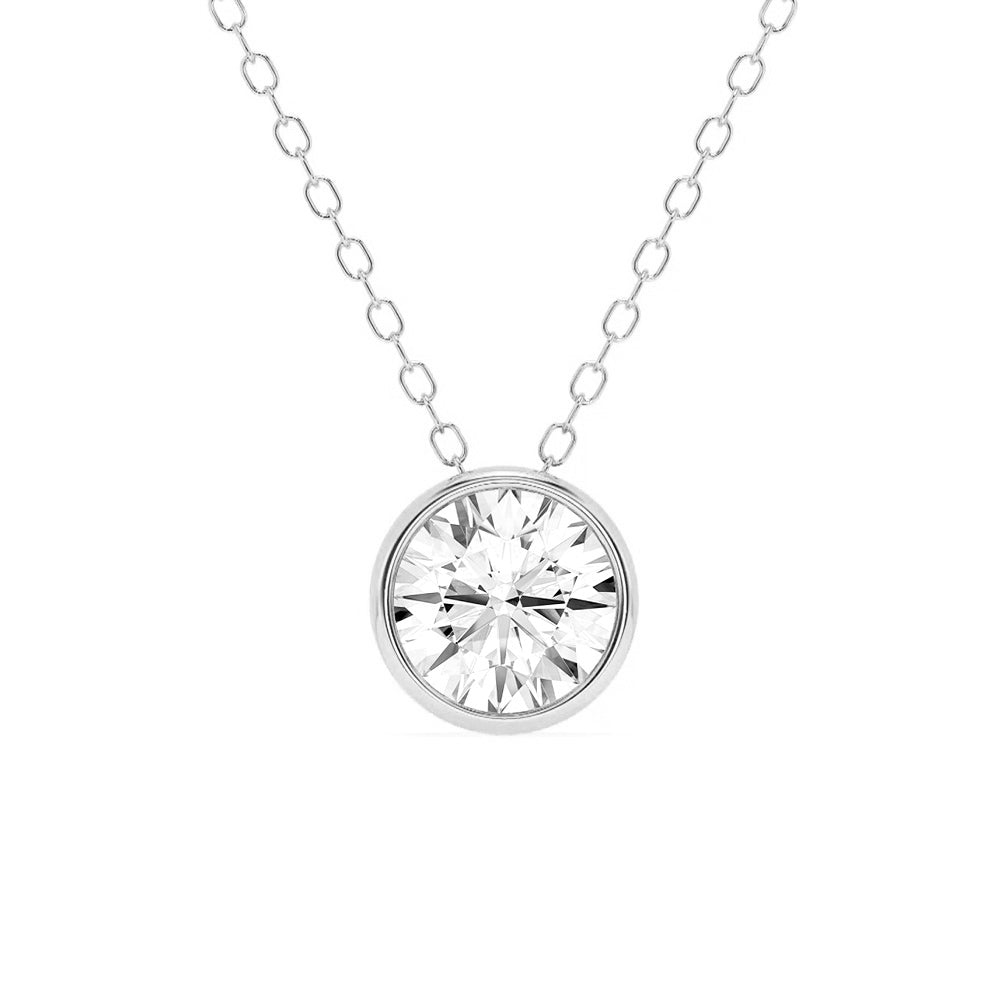 Round Cut Bezel - Set Moissanite Necklace - TAYLOR KOM_925 Sterling Silver
