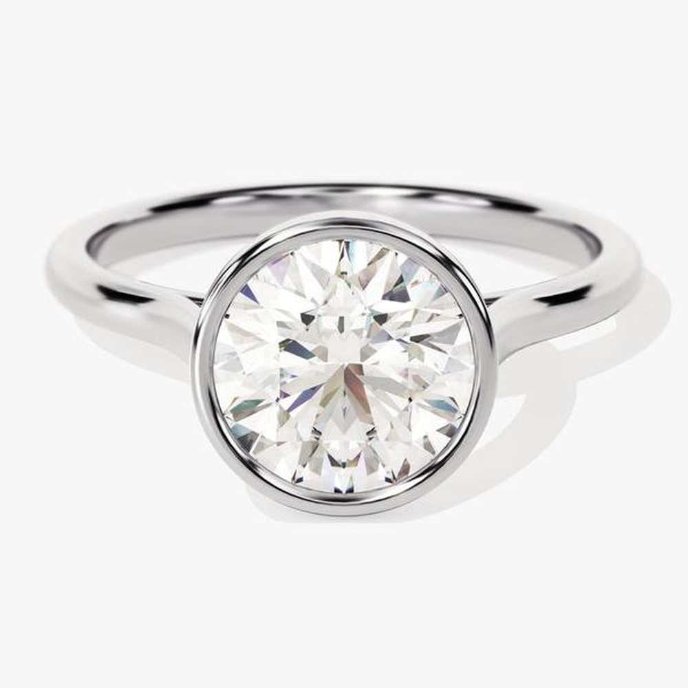 Round Solitaire Bezel Set Moissanite Engagement Ring - TAYLOR KOM_10K Gold