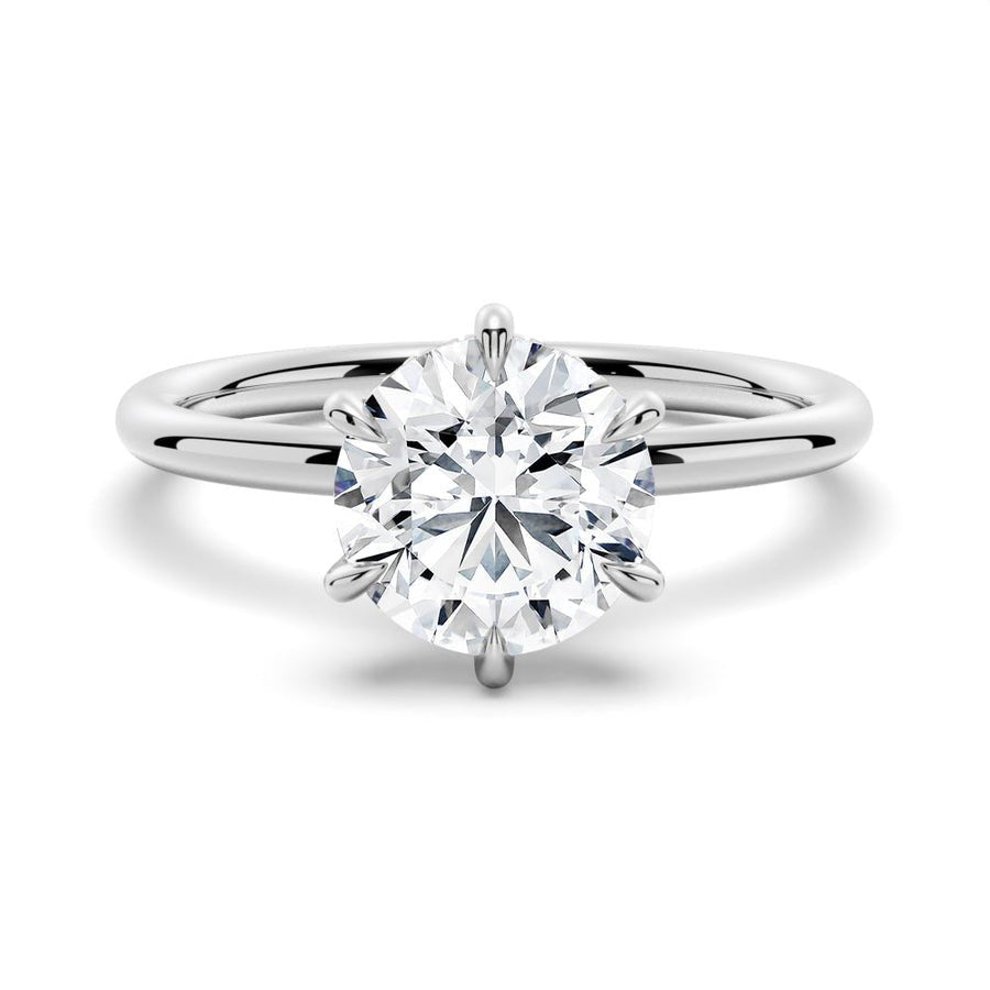 Six - Prong Solitaire Round Cut Engagement Ring With Hidden Halo - TAYLOR KOM_925 Sterling Silver