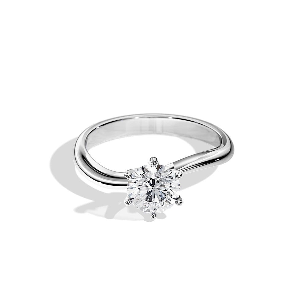Six - Prong Wave Solitaire Round Cut Engagement Ring - TAYLOR KOM_925 Sterling Silver