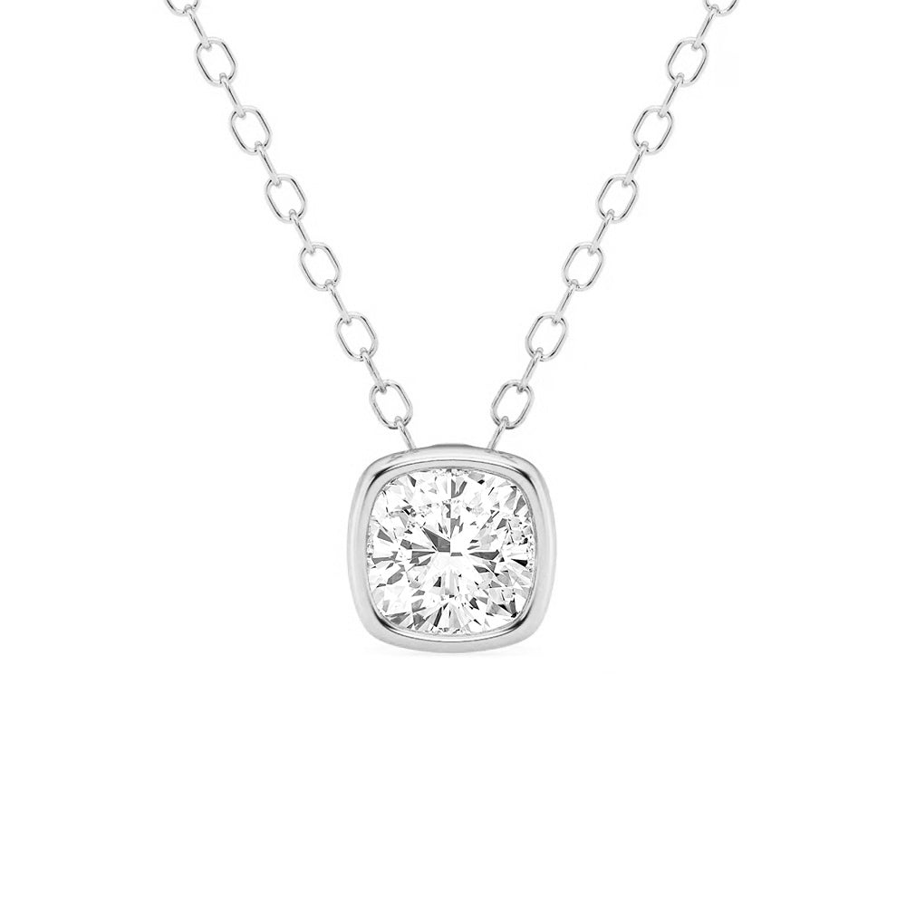 Solitaire Cushion Cut Moissanite Bezel Set Necklace - TAYLOR KOM_925 Sterling Silver