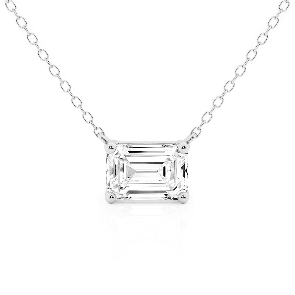 Solitaire Emerald Cut Moissanite Necklace - TAYLOR KOM_925 Sterling Silver