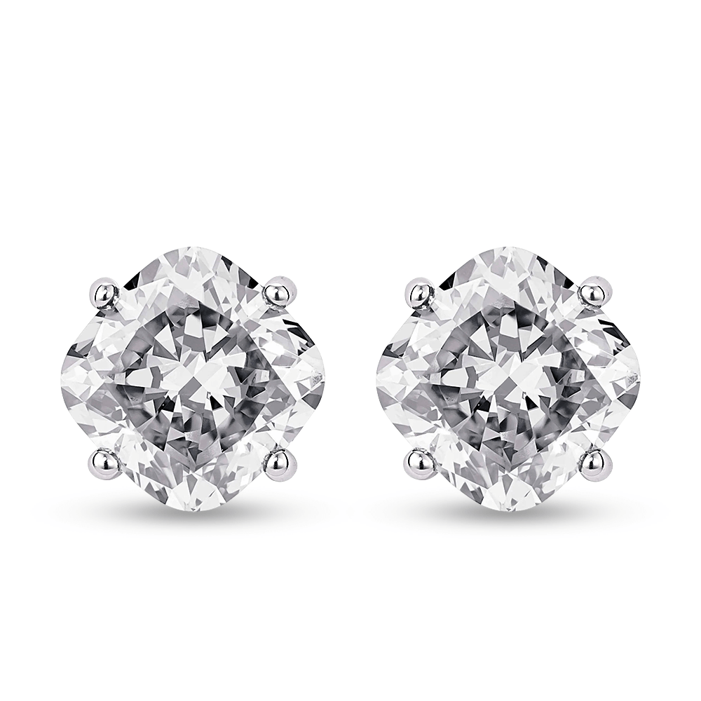 Solitaire Four Prong Cushion Cut Moissanite Earrings - TAYLOR KOM_925 Sterling Silver
