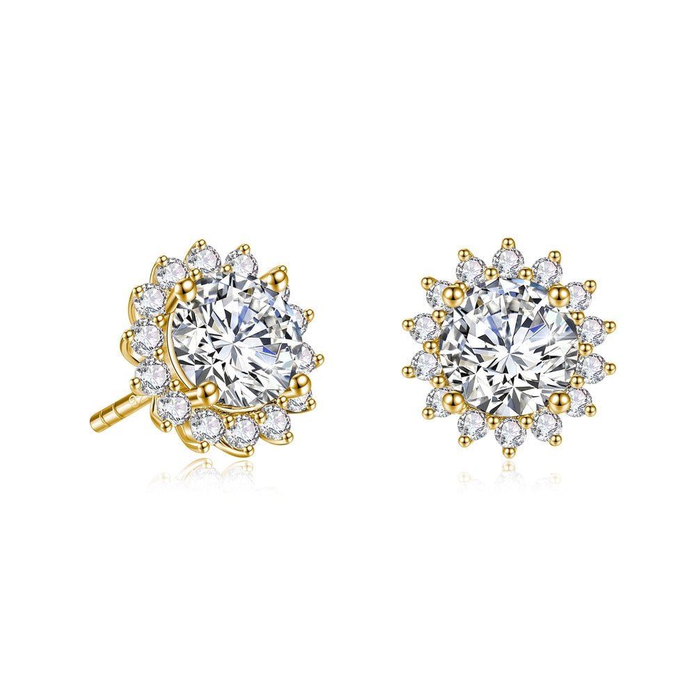 Sunflower Round Moissanite Earrings - 2.25CTW - TAYLOR KOM_925 Sterling Silver