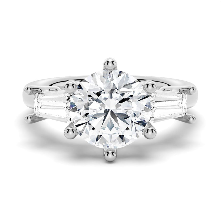 Tapered Baguette Three Stone Engagement Ring - TAYLOR KOM_925 Sterling Silver