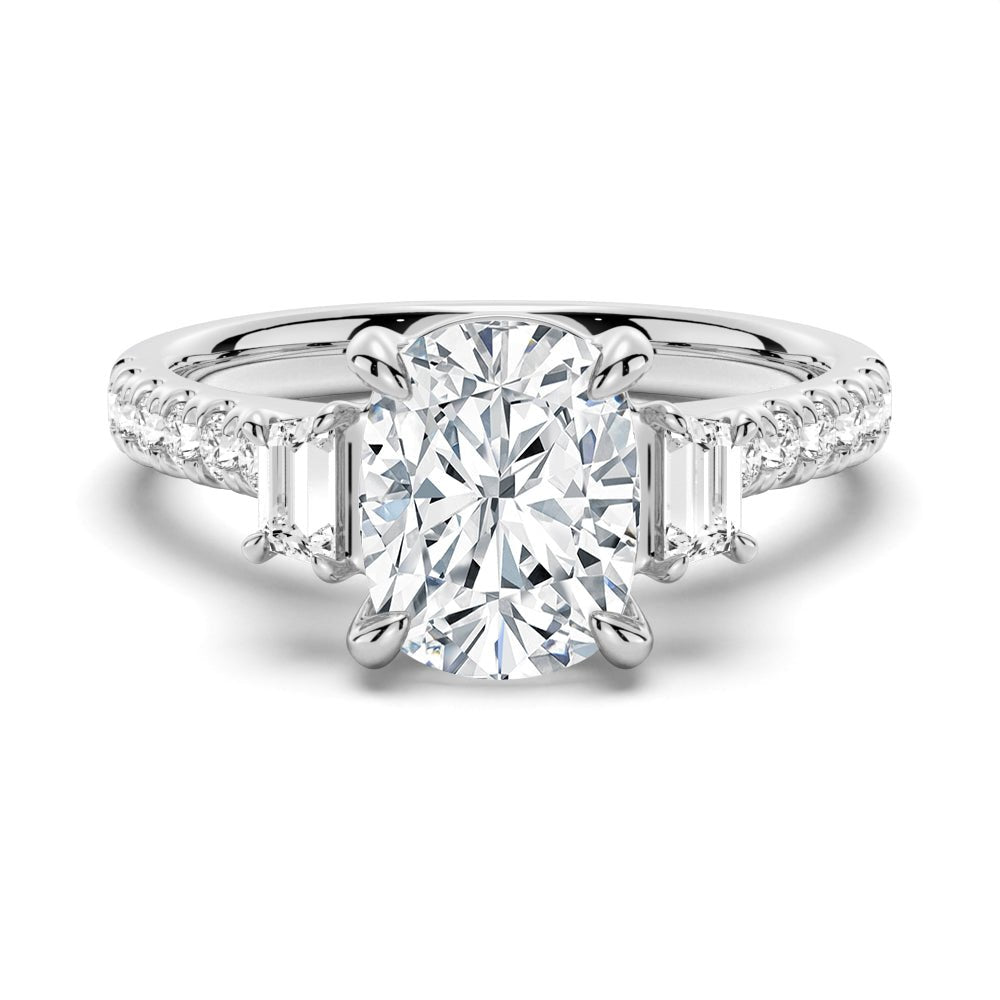 Three Stone Cushion Moissanite Engagement Ring with Pavé Band - TAYLOR KOM_925 Sterling Silver