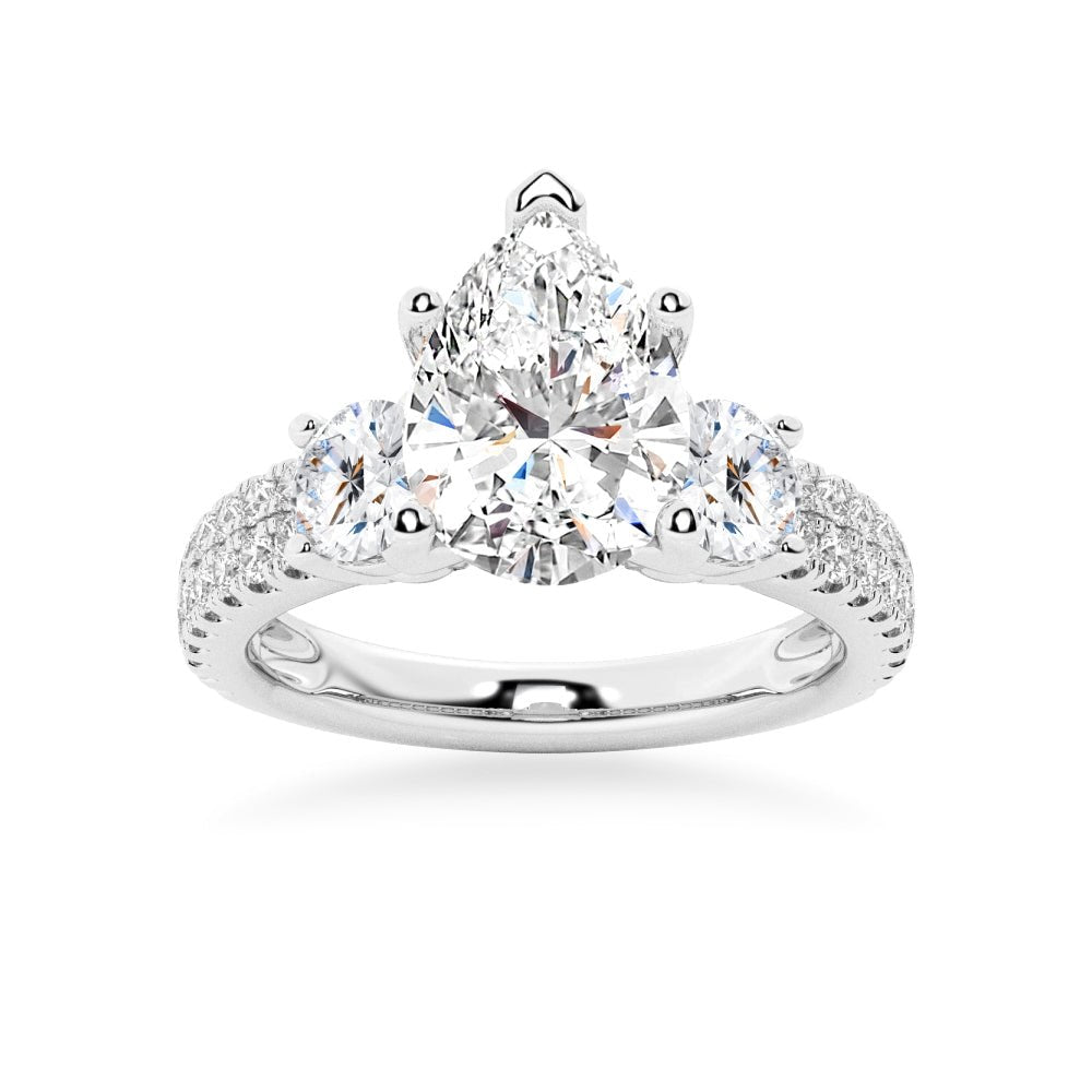 Three Stone Pear Shaped Moissanite Engagement Ring - TAYLOR KOM_925 Sterling Silver