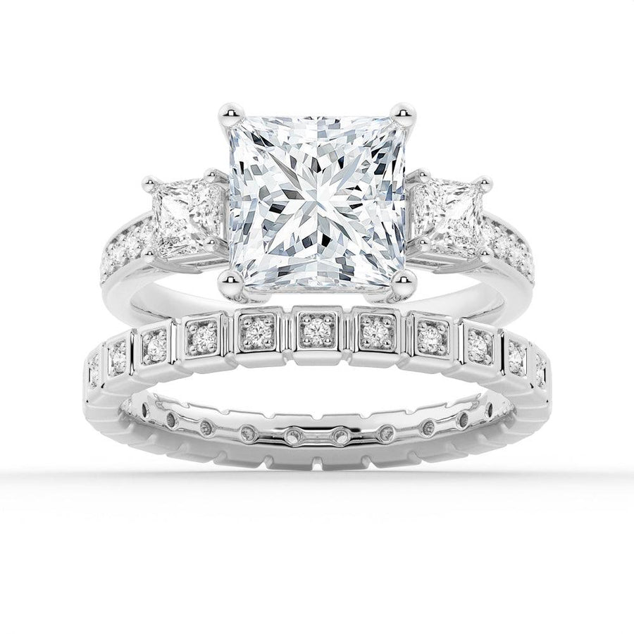 Three Stone Princess Shaped Moissanite Bridal Set - TAYLOR KOM_925 Sterling Silver