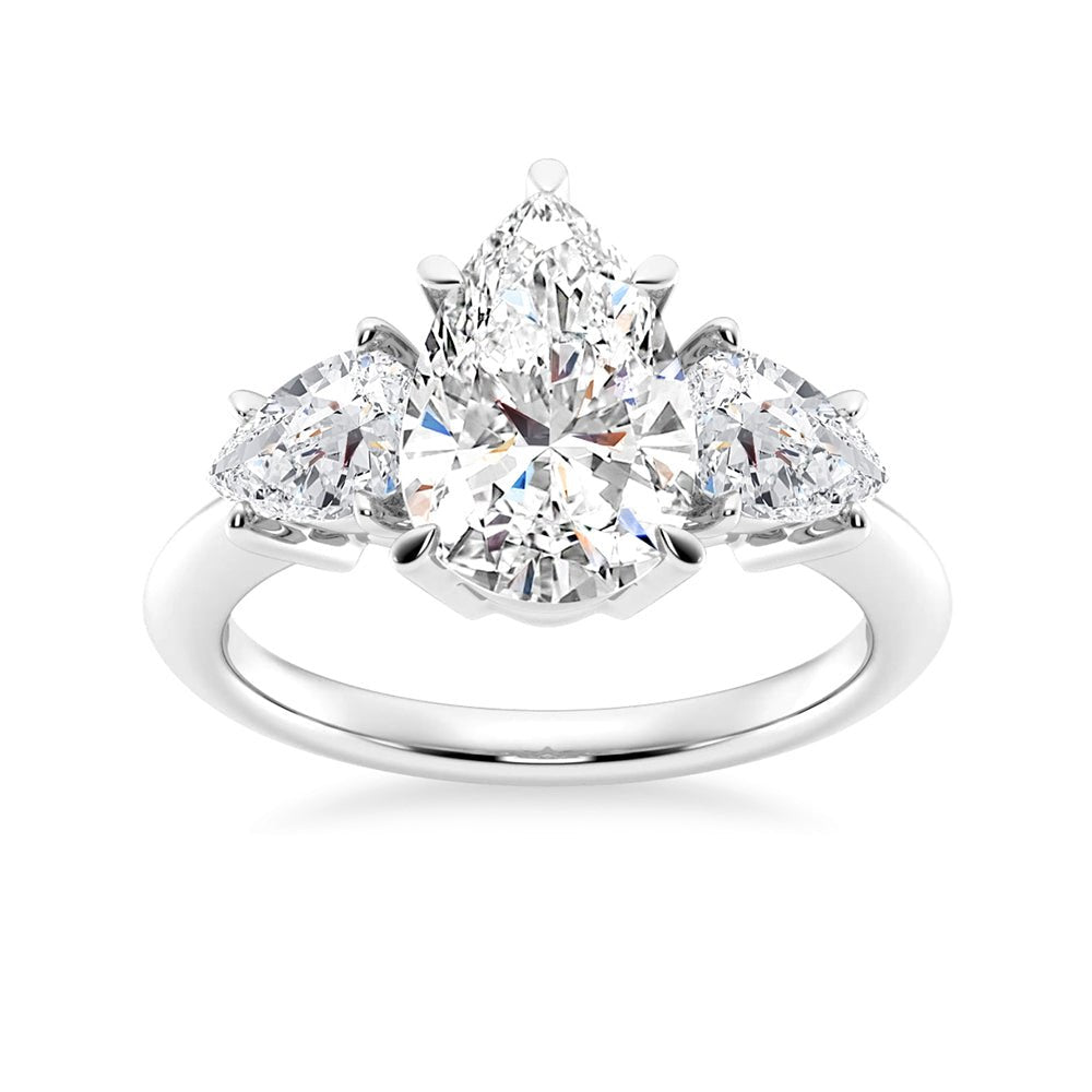 Three Stone Prong Set Pear Shaped Moissanite Engagement Ring - TAYLOR KOM_925 Sterling Silver
