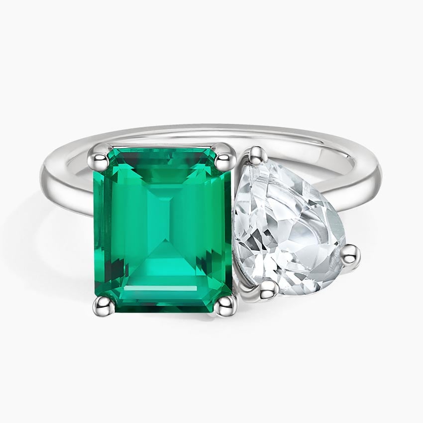 Toi Et Moi Pear and Emerald Gemstone Ring - TAYLOR KOM_925 Sterling Silver