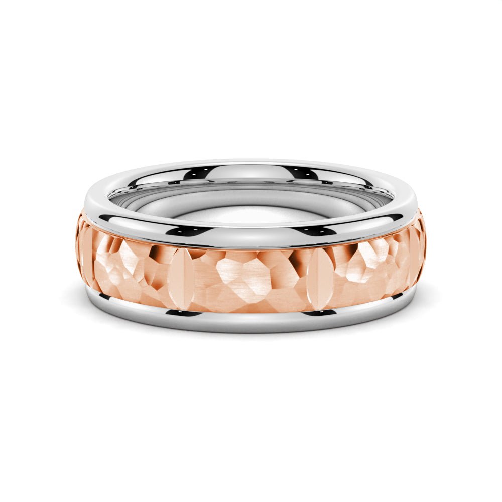 Two - Tone Hammered Men's Wedding Band - TAYLOR KOM_925 Sterling Silver