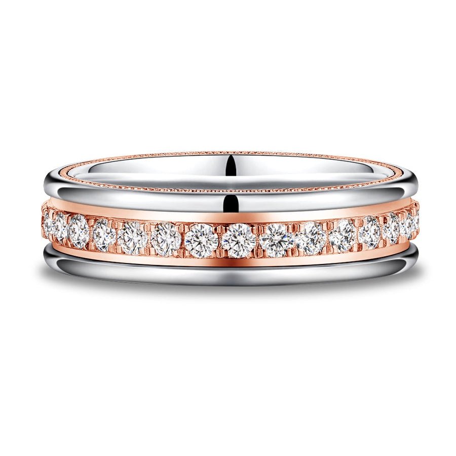 Two - Tone Round Cut Moissanite Men's Wedding Band - 5.6mm - TAYLOR KOM_925 Sterling Silver