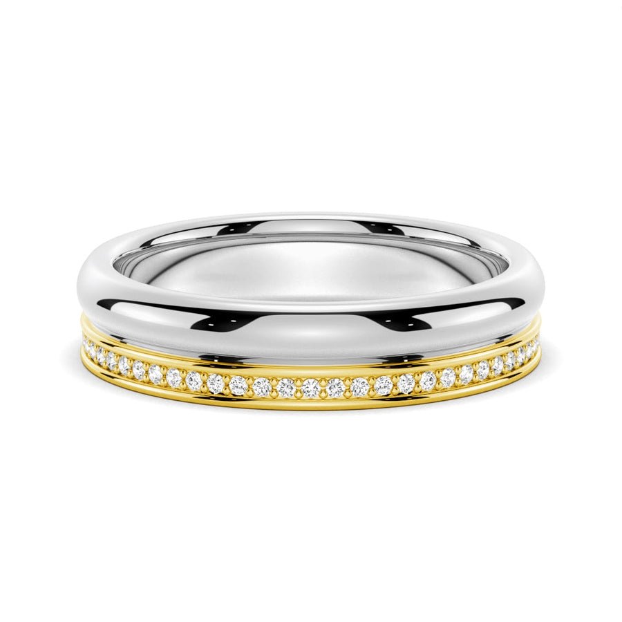 Unique Side Polished Finish Two - Tone Men's Wedding Band - 4.2mm - TAYLOR KOM_925 Sterling Silver