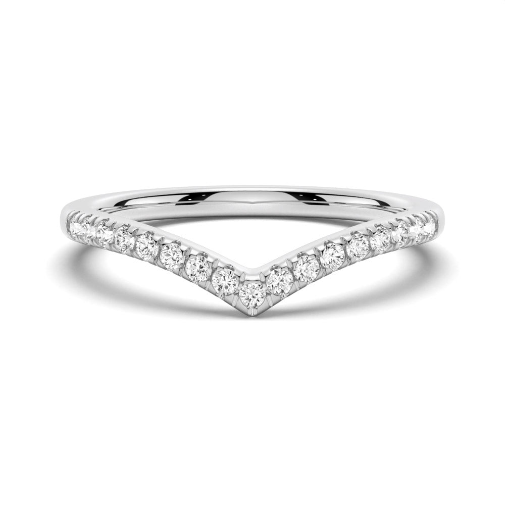 V Shaped Pave Set Moissanite Wedding Band - TAYLOR KOM_925 Sterling Silver