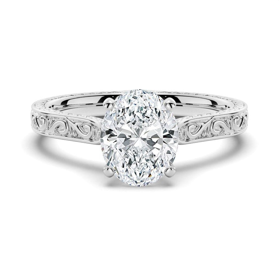 Vintage Oval Moissanite Engagement Ring With Milgrain Edges - TAYLOR KOM_925 Sterling Silver