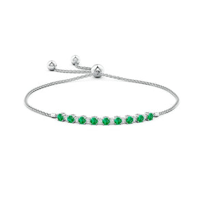 1.37 CT. Adjustable Emerald and White Sapphire Bolo Tennis Bracelet