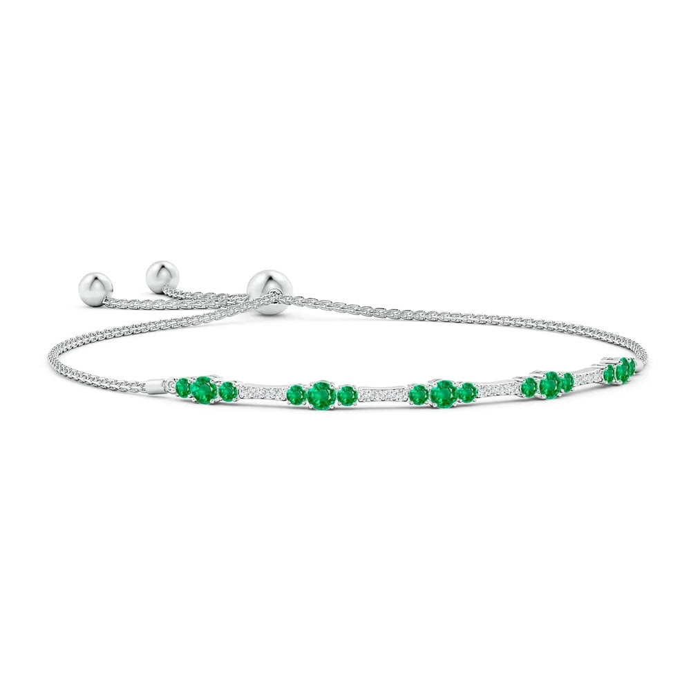 1.52 CT. Adjustable Emerald and White Sapphire Bolo Bracelet