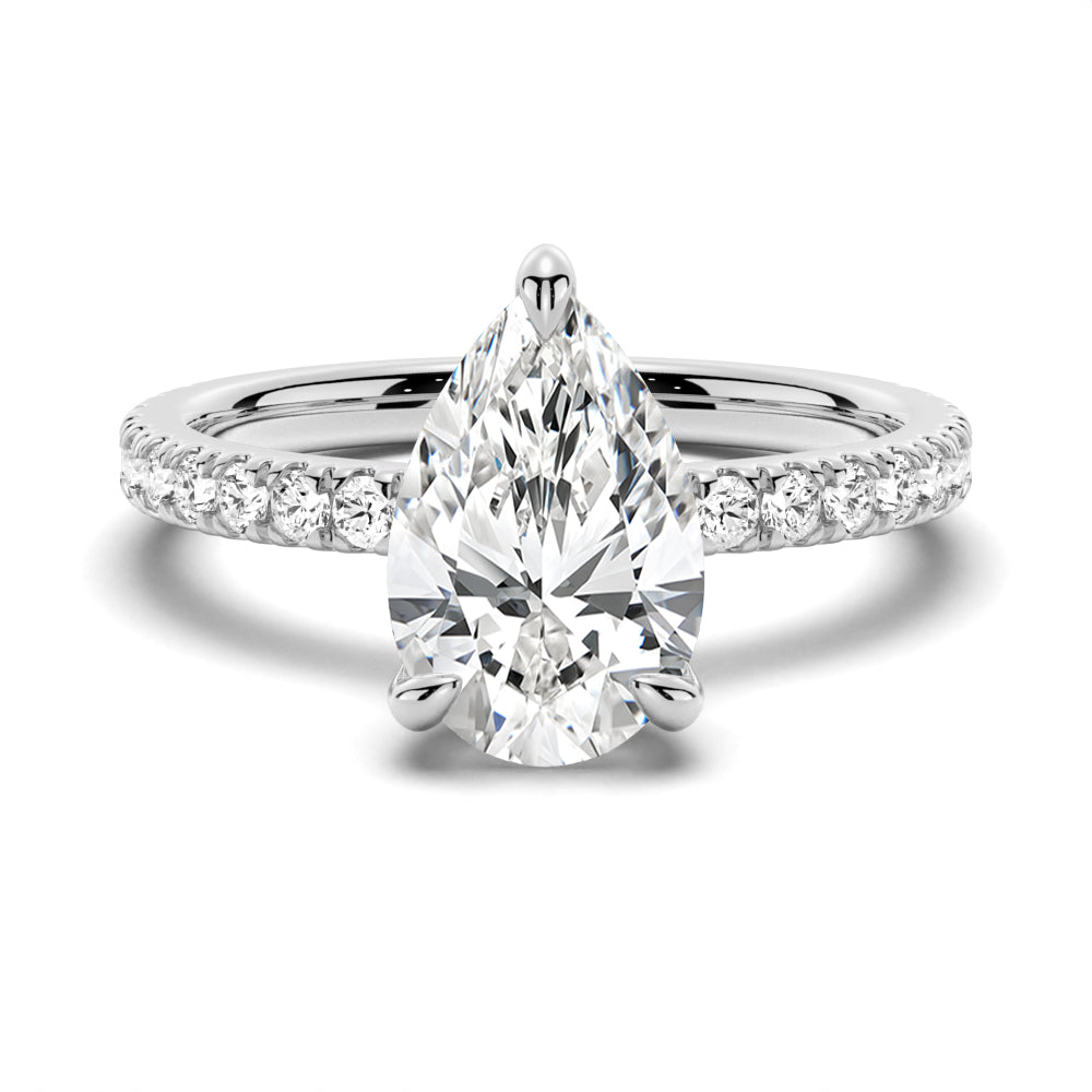 2.5 CT. Pear-Shaped Pavé Band Moissanite Engagement Ring With Hidden Halo