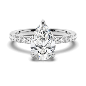 2.5 CT. Pear-Shaped Pavé Band Moissanite Engagement Ring With Hidden Halo